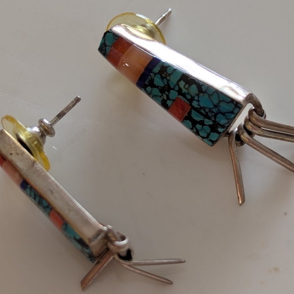 Vintage Native American Multistone Dangle Earrings - Picture 6 of 8